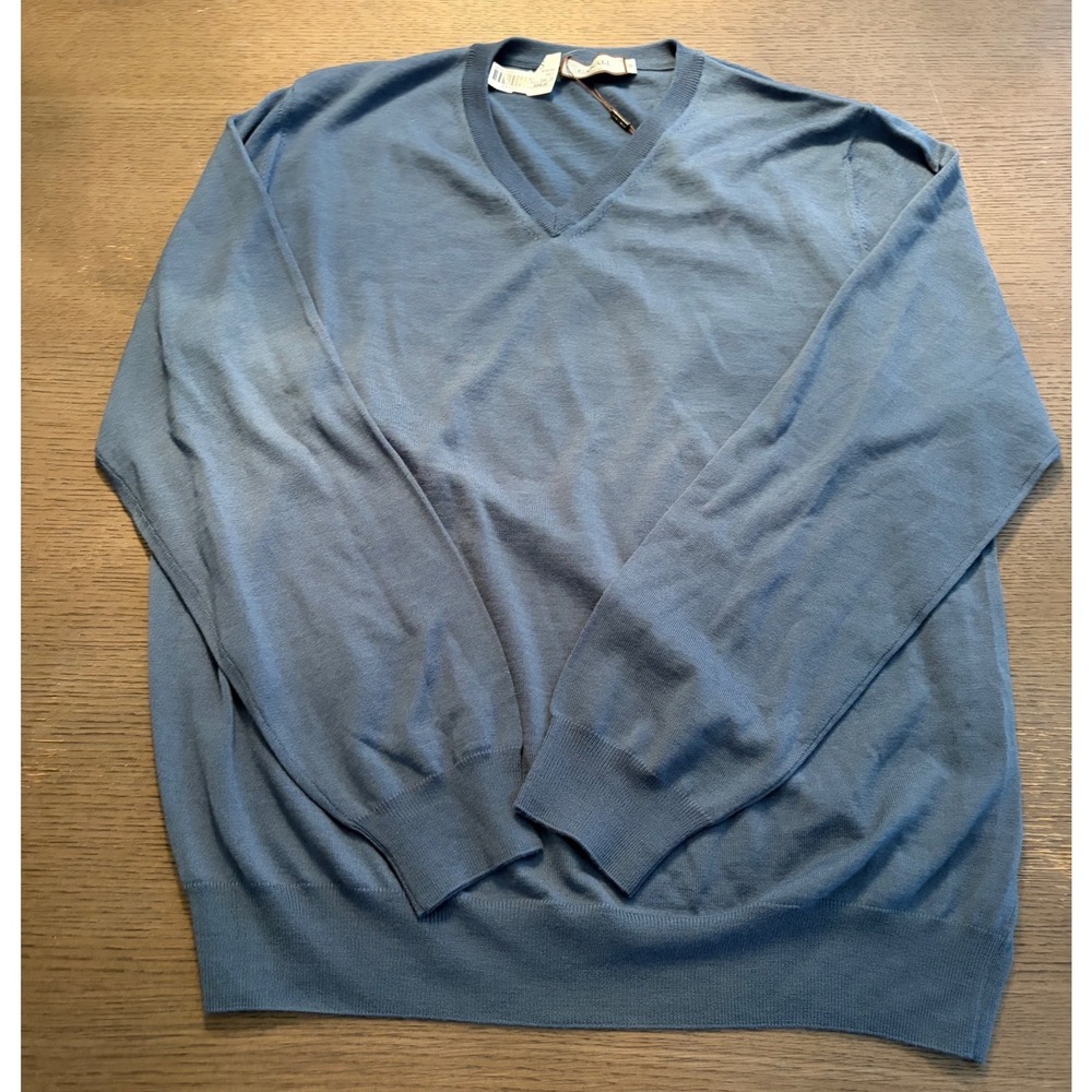 Canali Mens Blue Extrafine Merino Wool V-Neck Sweater Made in Italy Size 58 IT